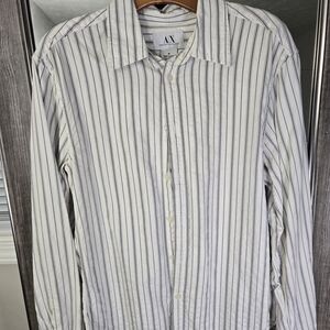 Armani Exchange Men's White and Black Striped Shirt